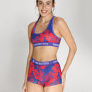 Conjunto de sujetador deportivo y ropa interior para mujer con estampado de planta tropical y cuatro esquinas