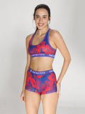 Conjunto de sujetador deportivo y ropa interior para mujer con estampado de planta tropical y cuatro esquinas