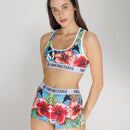 Nuevo conjunto de ropa interior deportiva para mujer transpirable, sosten deportivo y calzoncillos de poliester impresos, ideal para fitness y ciclismo