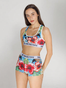 Nuevo conjunto de ropa interior deportiva para mujer transpirable, sosten deportivo y calzoncillos de poliester impresos, ideal para fitness y ciclismo
