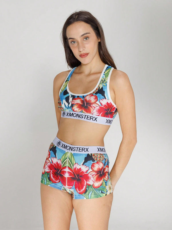 Nuevo conjunto de ropa interior deportiva para mujer transpirable, sosten deportivo y calzoncillos de poliester impresos, ideal para fitness y ciclismo