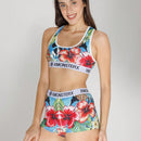 Nuevo conjunto de ropa interior deportiva para mujer transpirable, sosten deportivo y calzoncillos de poliester impresos, ideal para fitness y ciclismo