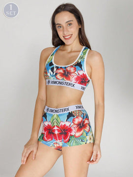 Nuevo conjunto de ropa interior deportiva para mujer transpirable, sosten deportivo y calzoncillos de poliester impresos, ideal para fitness y ciclismo