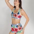 Nuevo conjunto de ropa interior deportiva para mujer transpirable, sosten deportivo y calzoncillos de poliester impresos, ideal para fitness y ciclismo