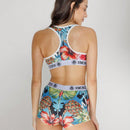 Nuevo conjunto de ropa interior deportiva para mujer transpirable, sosten deportivo y calzoncillos de poliester impresos, ideal para fitness y ciclismo