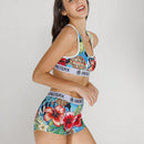 Nuevo conjunto de ropa interior deportiva para mujer transpirable, sosten deportivo y calzoncillos de poliester impresos, ideal para fitness y ciclismo