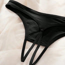 Sexy Tangas sin costuras para damas con estampado de letras blancas y entrepierna abierta