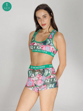 Conjunto de sujetador deportivo y ropa interior de ocio para mujeres, conjunto de sujetador deportivo sin espalda para mujeres, fabricado en poliester estampado