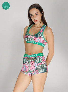 Conjunto de sujetador deportivo y ropa interior de ocio para mujeres, conjunto de sujetador deportivo sin espalda para mujeres, fabricado en poliester estampado