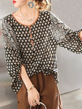 Prive Camisa casual de cuello redondo para mujeres con ribete de contraste para las vacaciones