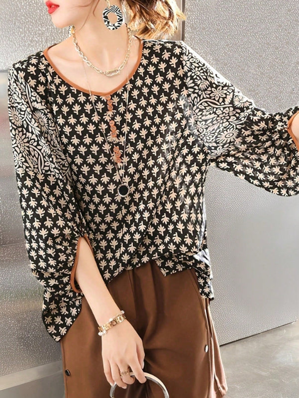 Prive Camisa casual de cuello redondo para mujeres con ribete de contraste para las vacaciones