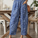 EMERY ROSE Pantalones largos de verano casuales para mujer con estampado abstracto y bolsillos