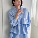 NEW FRIFUL Camisa casual de manga larga en capas con unicolor para mujeres