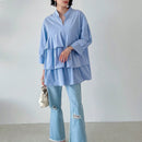 NEW FRIFUL Camisa casual de manga larga en capas con unicolor para mujeres
