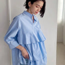 NEW FRIFUL Camisa casual de manga larga en capas con unicolor para mujeres
