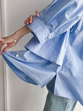 NEW FRIFUL Camisa casual de manga larga en capas con unicolor para mujeres