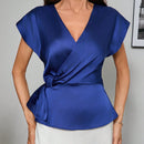 NEW  BIZwear Camisa corta de moda sin mangas con nudo girado, cuello en V envoltura para mujeres, estilo de viaje cotidiano de verano