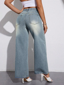Essnce Pantalones de mezclilla sueltos y de pierna ancha para mujer en unicolor y de moda