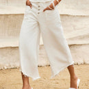 Forever 21 Jeans blancos de pierna ancha con flecos estilo vacaciones del oeste para mujeres, verano
