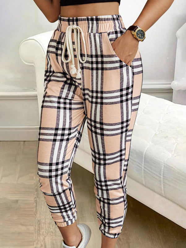 LUNE Pantalones cuadriculados casuales de moda para mujer perfecto para uso diario en el verano