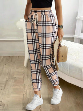 LUNE Pantalones cuadriculados casuales de moda para mujer perfecto para uso diario en el verano