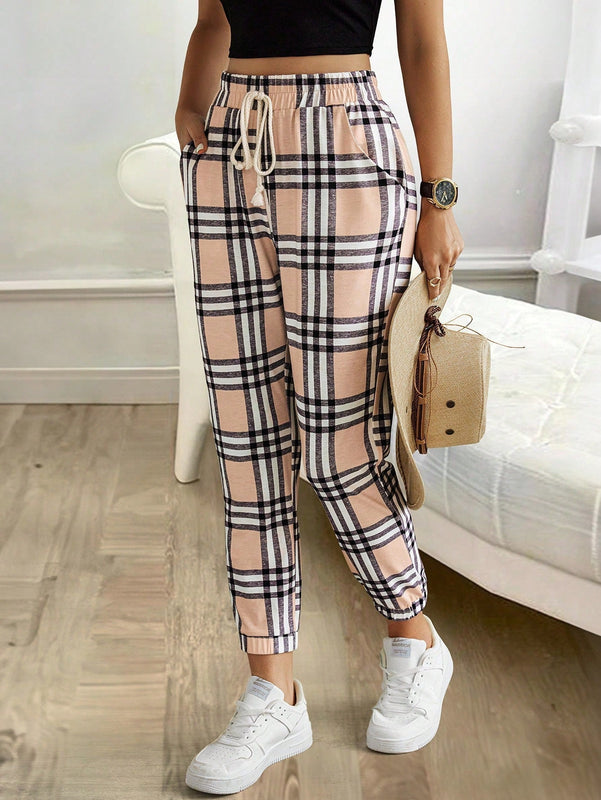 LUNE Pantalones cuadriculados casuales de moda para mujer perfecto para uso diario en el verano