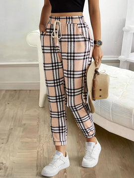 LUNE Pantalones cuadriculados casuales de moda para mujer perfecto para uso diario en el verano
