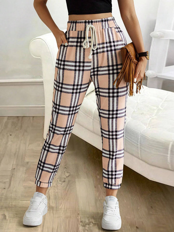 LUNE Pantalones cuadriculados casuales de moda para mujer perfecto para uso diario en el verano