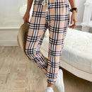 LUNE Pantalones cuadriculados casuales de moda para mujer perfecto para uso diario en el verano