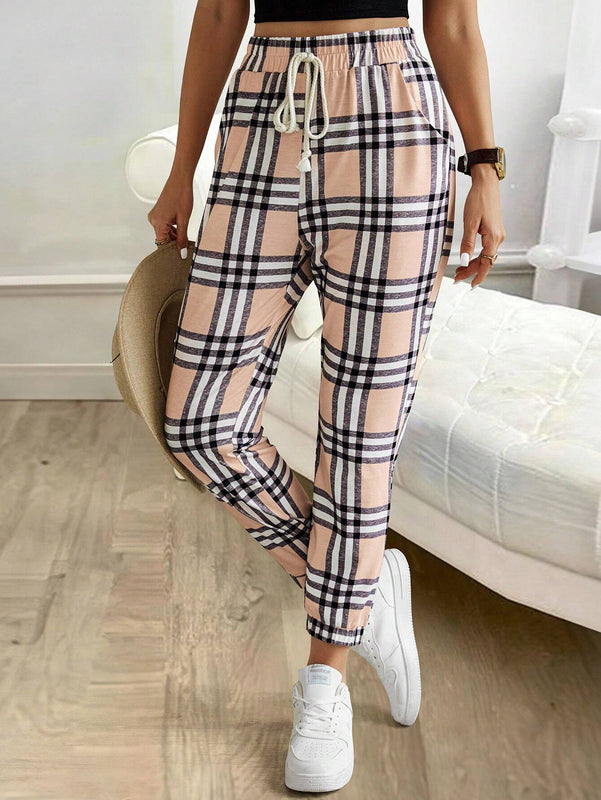 LUNE Pantalones cuadriculados casuales de moda para mujer perfecto para uso diario en el verano