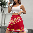 Coolane Shorts deportivos de malla con impresion de letras para mujer