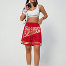 Coolane Shorts deportivos de malla con impresion de letras para mujer