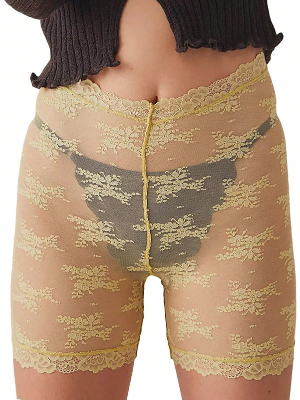 Shorts sexys e transparentes con encaje de parche para verano