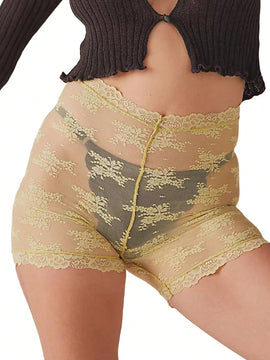 Shorts sexys e transparentes con encaje de parche para verano