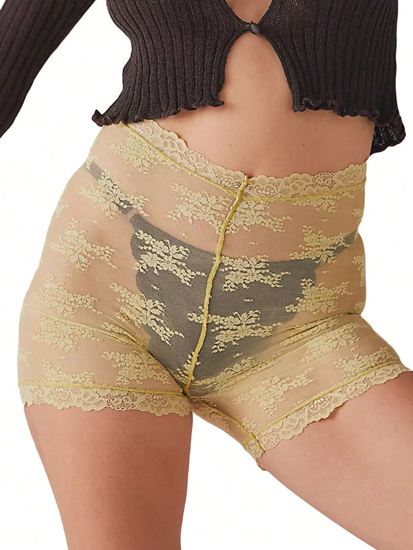 Shorts sexys e transparentes con encaje de parche para verano