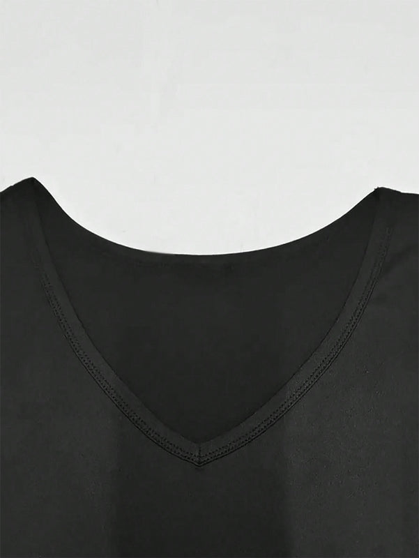 Camiseta de verano para mujer con cuello en V y estampado de letras de palmera con mangas de caida amplia y ajuste holgado, camiseta grafica
