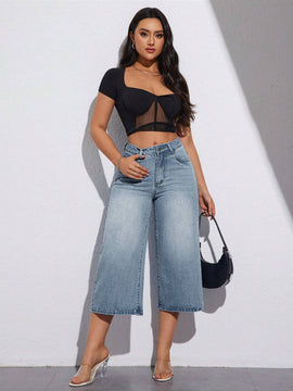Essnce Pantalones Jeans casuales de verano de unicolor para mujer con bolsillos