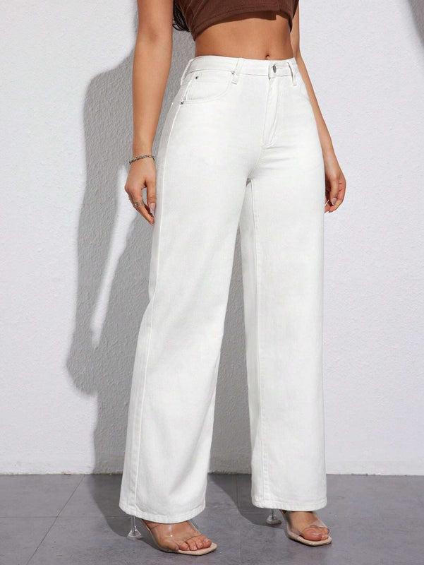 Essnce Jeans casuales de pierna recta y unicolor para mujeres