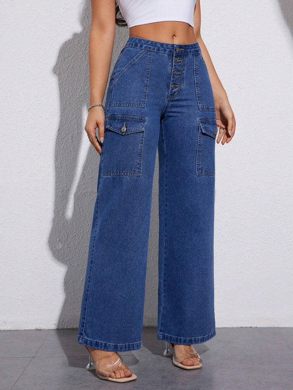 Essnce Jeans informales de pierna recta para el trabajo, Jean lavado