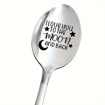 Cuchara de acero inoxidable grabada - "Te amo hasta la luna y de regreso" - Regalo para el Día de San Valentín, Aniversario, Cumpleaños, Navidad, Fiestas - Cuchara sentimental para café, té, postre, helado