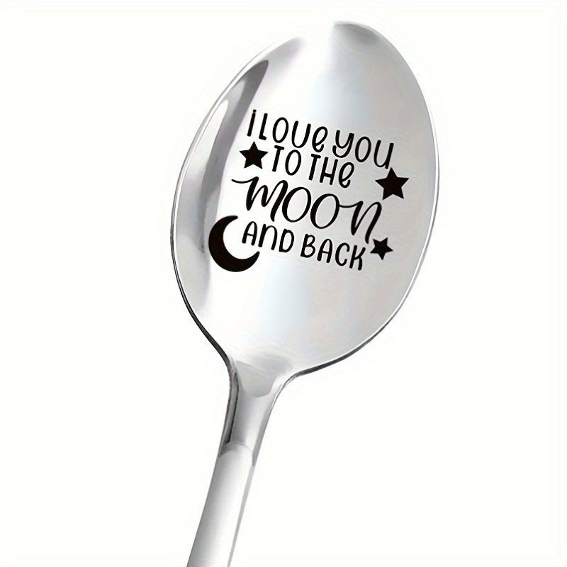 Cuchara de acero inoxidable grabada - "Te amo hasta la luna y de regreso" - Regalo para el Día de San Valentín, Aniversario, Cumpleaños, Navidad, Fiestas - Cuchara sentimental para café, té, postre, helado