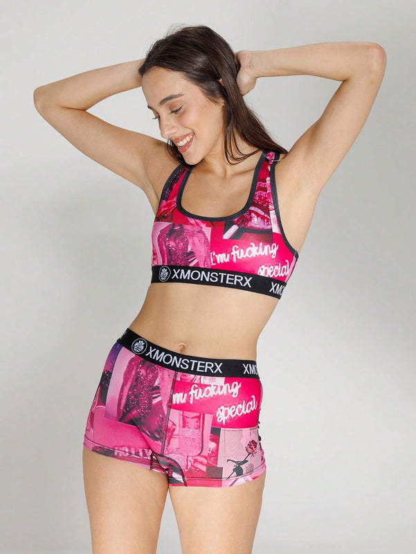 Nuevo conjunto de ropa interior deportiva transpirable de poliester para mujeres, que incluye sujetador deportivo y bragas para actividades al aire libre, equitacion y fitness