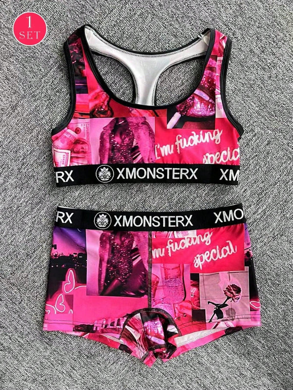 Nuevo conjunto de ropa interior deportiva transpirable de poliester para mujeres, que incluye sujetador deportivo y bragas para actividades al aire libre, equitacion y fitness