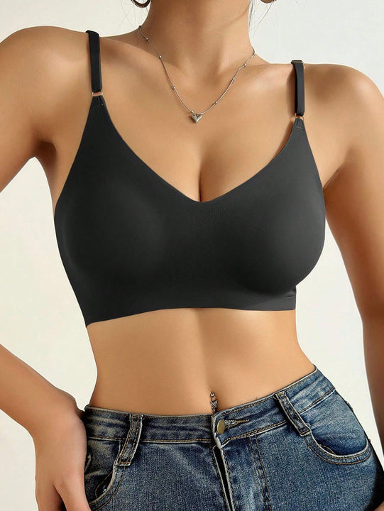 NEW 1 pieza Sosten de hombro ajustable sin costuras para mujer, con almohadillas removibles y estilo sexy