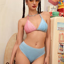 NEW Bralette para mujer con encaje frontal-abierto y contraste de color, inalambrico, 1 pieza