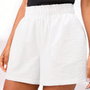 BASICS Shorts casuales tejidos solidos de cintura alta y pierna ancha para mujeres
