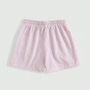 ROMWE Pantalones cortos casuales de algodon y lino a rayas rosas y blancas para ninas con cuerda en la cintura para mujeres, comodidad en el hogar