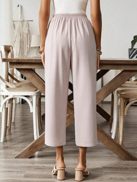 EMERY ROSE Pantalones casuales de mujer de pierna ancha con abertura lateral en un solo color