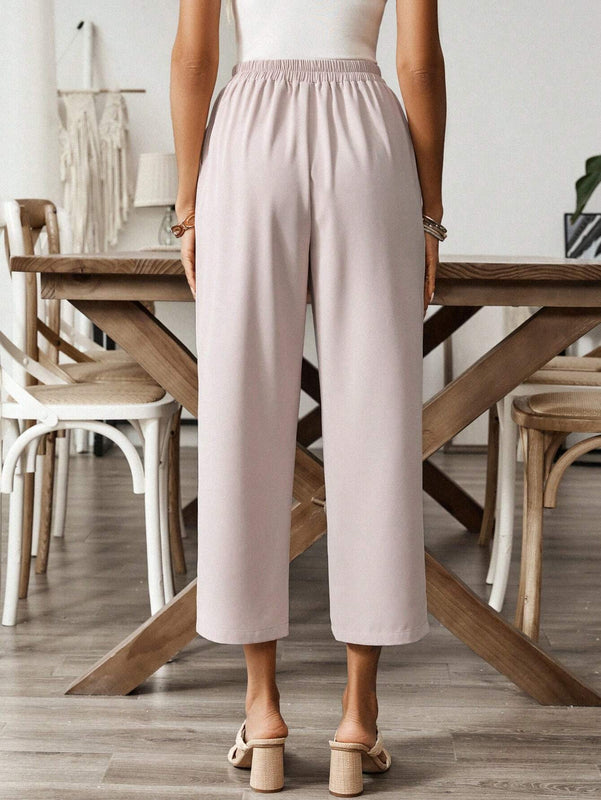 EMERY ROSE Pantalones casuales de mujer de pierna ancha con abertura lateral en un solo color