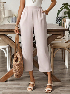 EMERY ROSE Pantalones casuales de mujer de pierna ancha con abertura lateral en un solo color